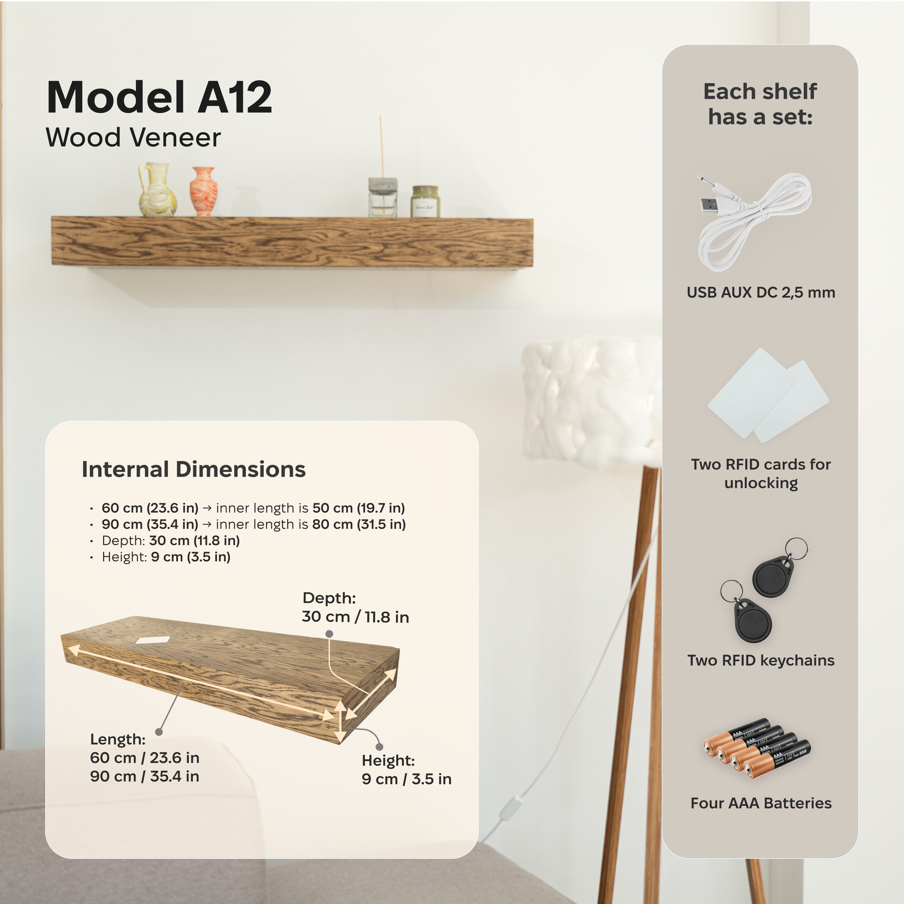 Cassetto per cassaforte nascosto da parete A12 - Impiallacciatura in legno