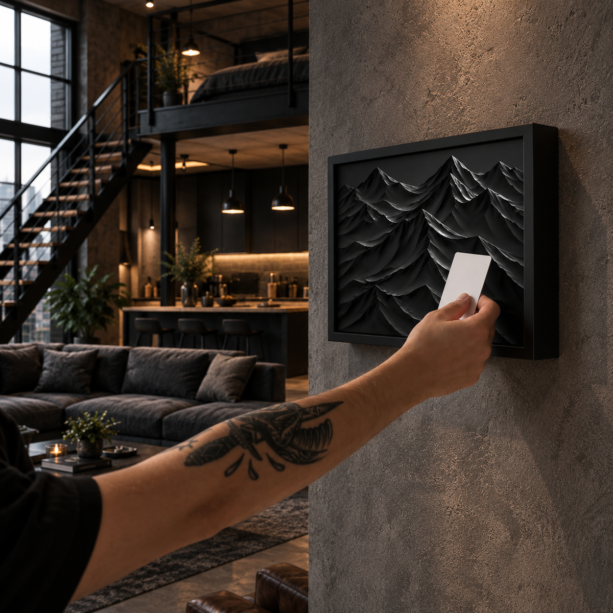 Decorazione da parete con rocce nere e scomparto RFID nascosto – D01