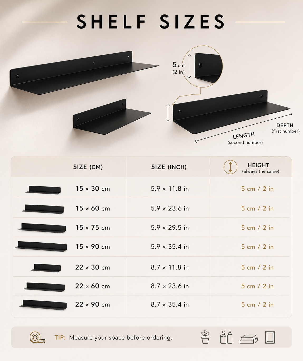 Minimalist Floating Metal Wall Shelf – Powder-Coated Steel