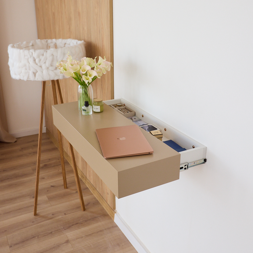 Open A14 wall-mounted table with concealed RFID drawer in a modern interior