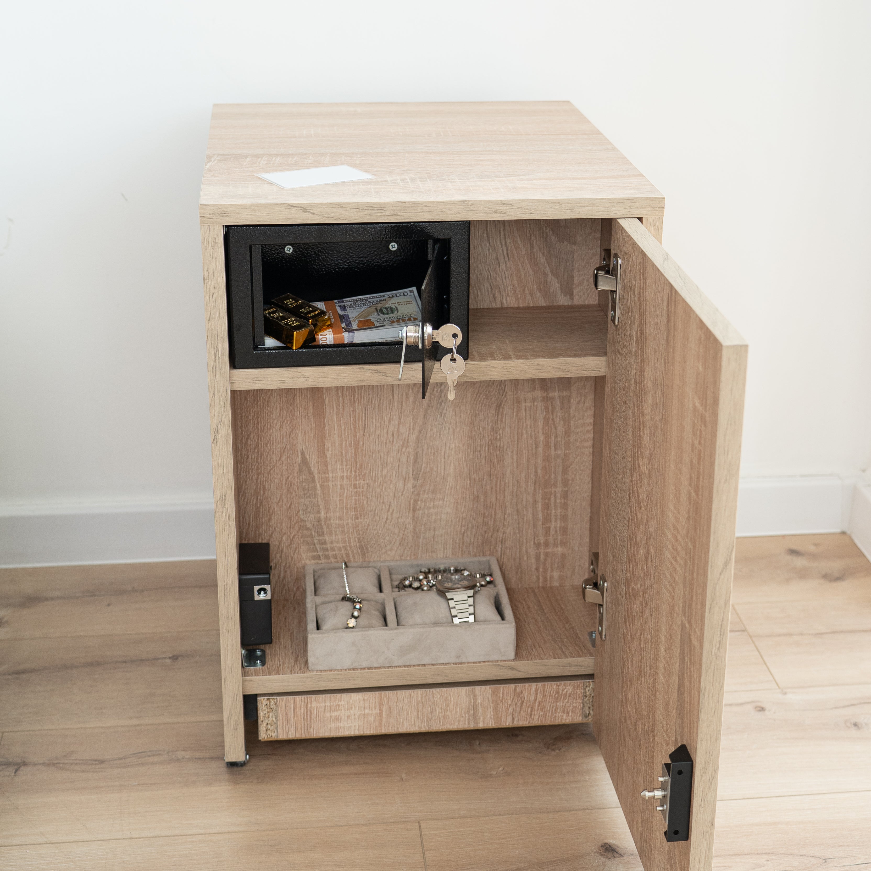 Modern Nightstand with Hidden Metal Safe and RFID Lock – B36
