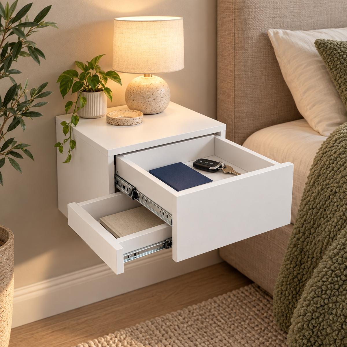 Mesa de noche de pared con cajón lateral oculto – B40