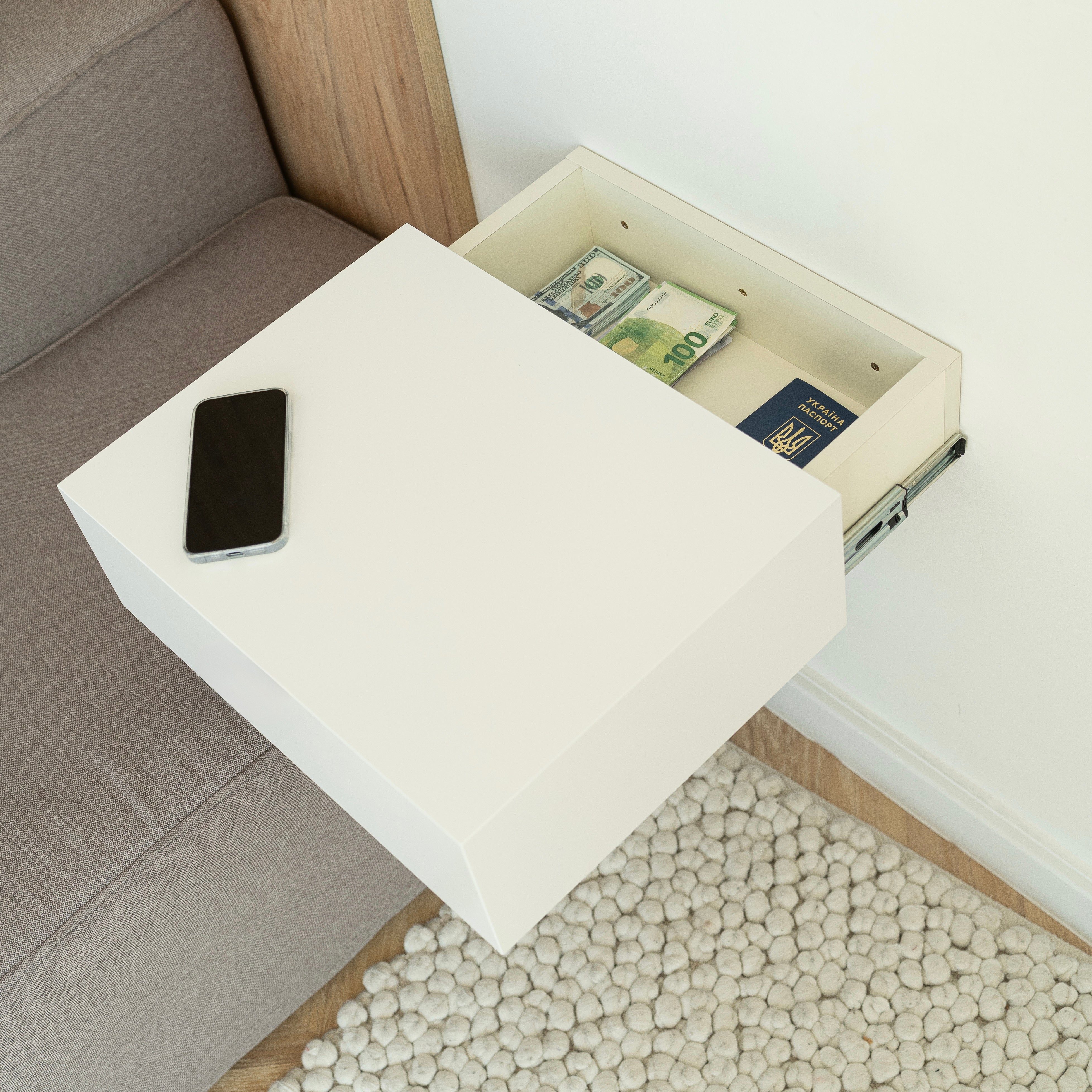 Floating Nightstand with Hidden Safe Drawer –– A89