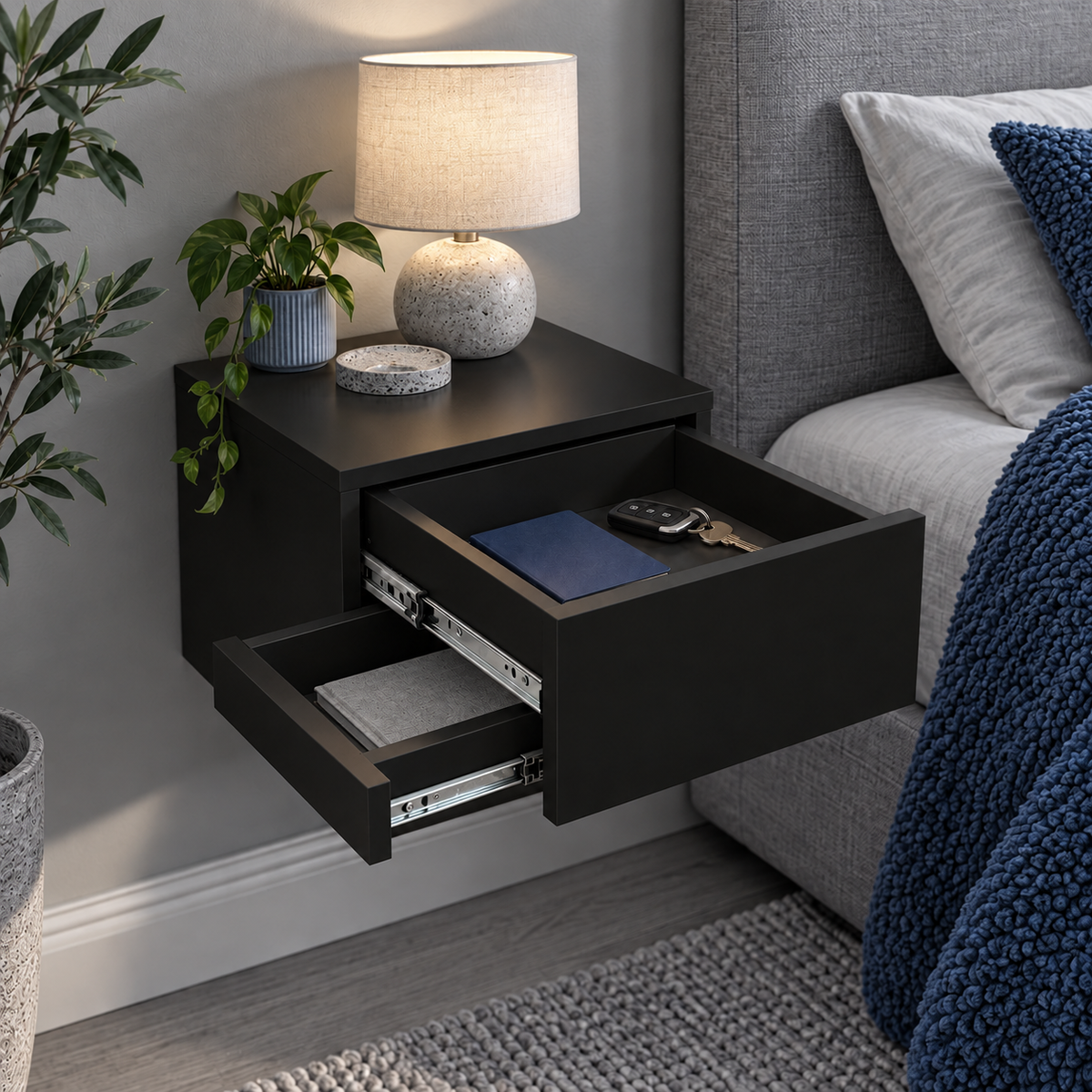 Comodino da parete con cassetto laterale nascosto – B40