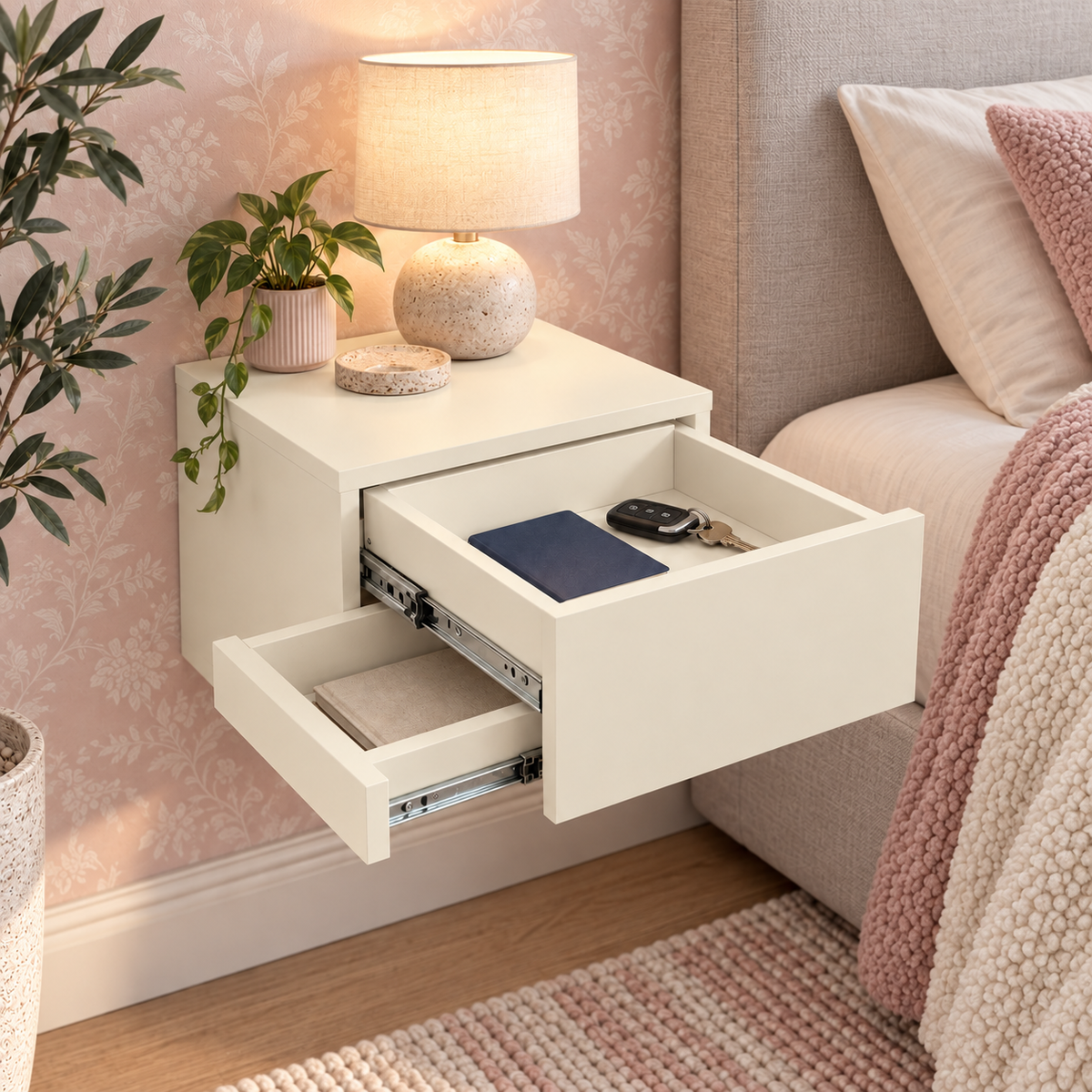 Comodino da parete con cassetto laterale nascosto – B40