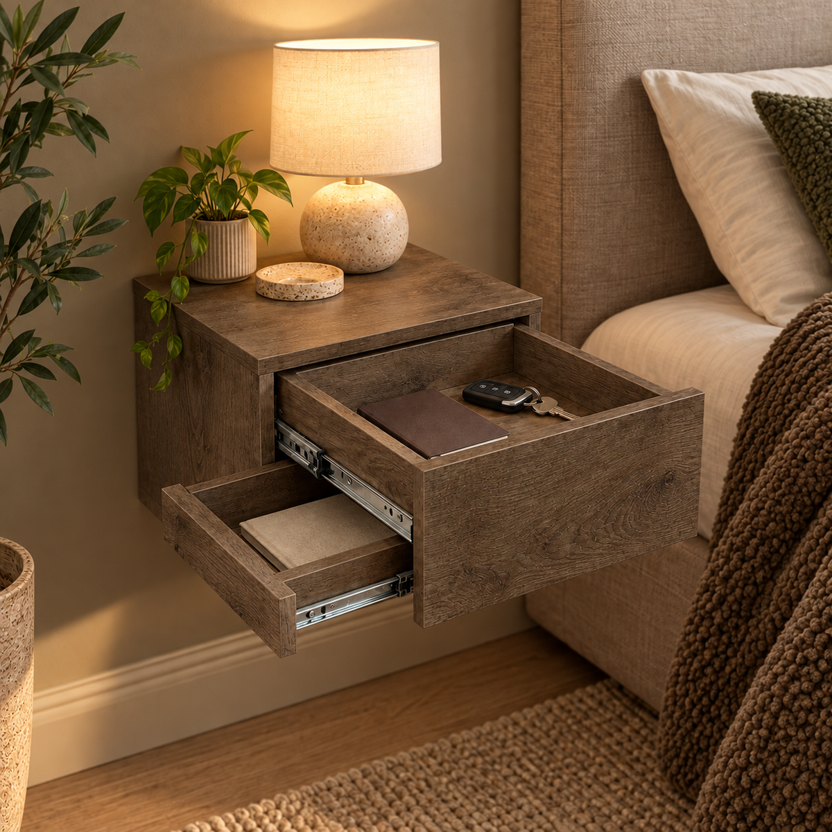 Comodino da parete con cassetto laterale nascosto – B40