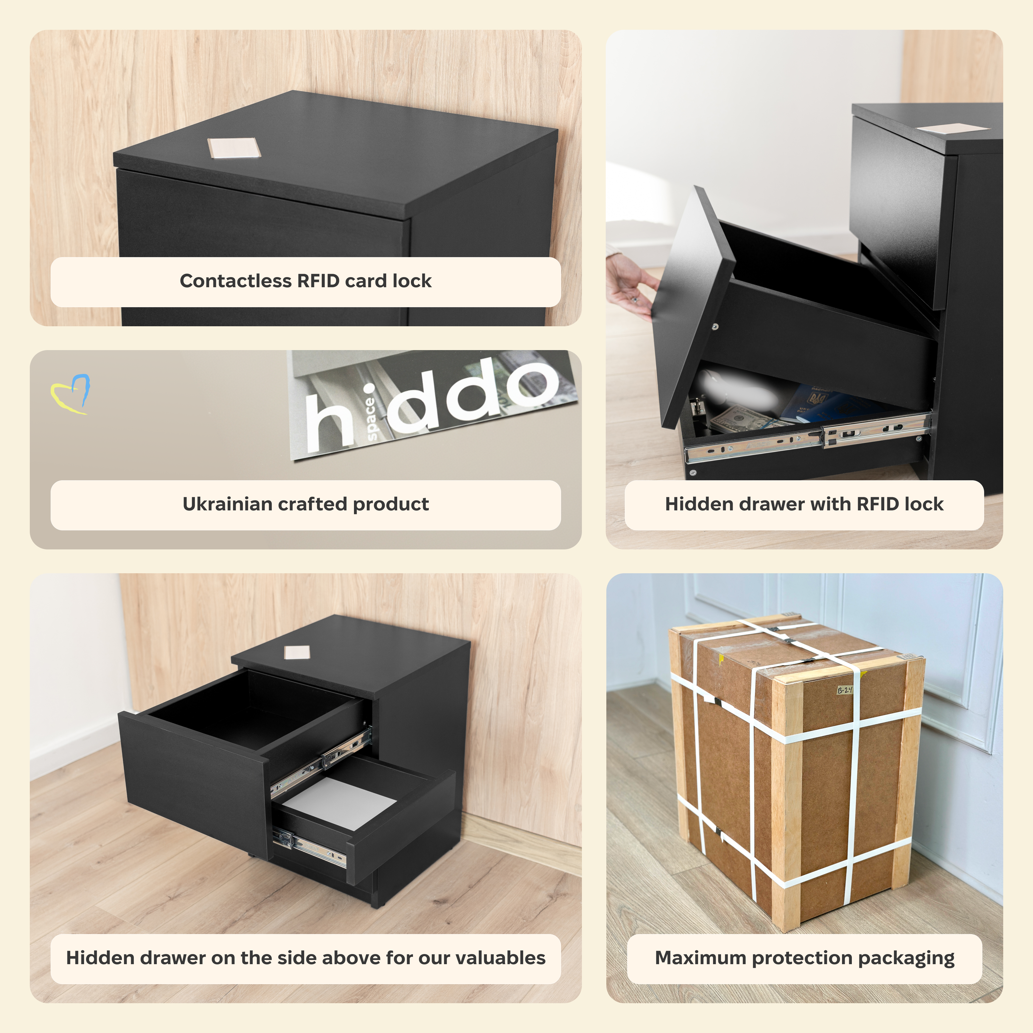 Bedside table with Two Hidden Drawers B30