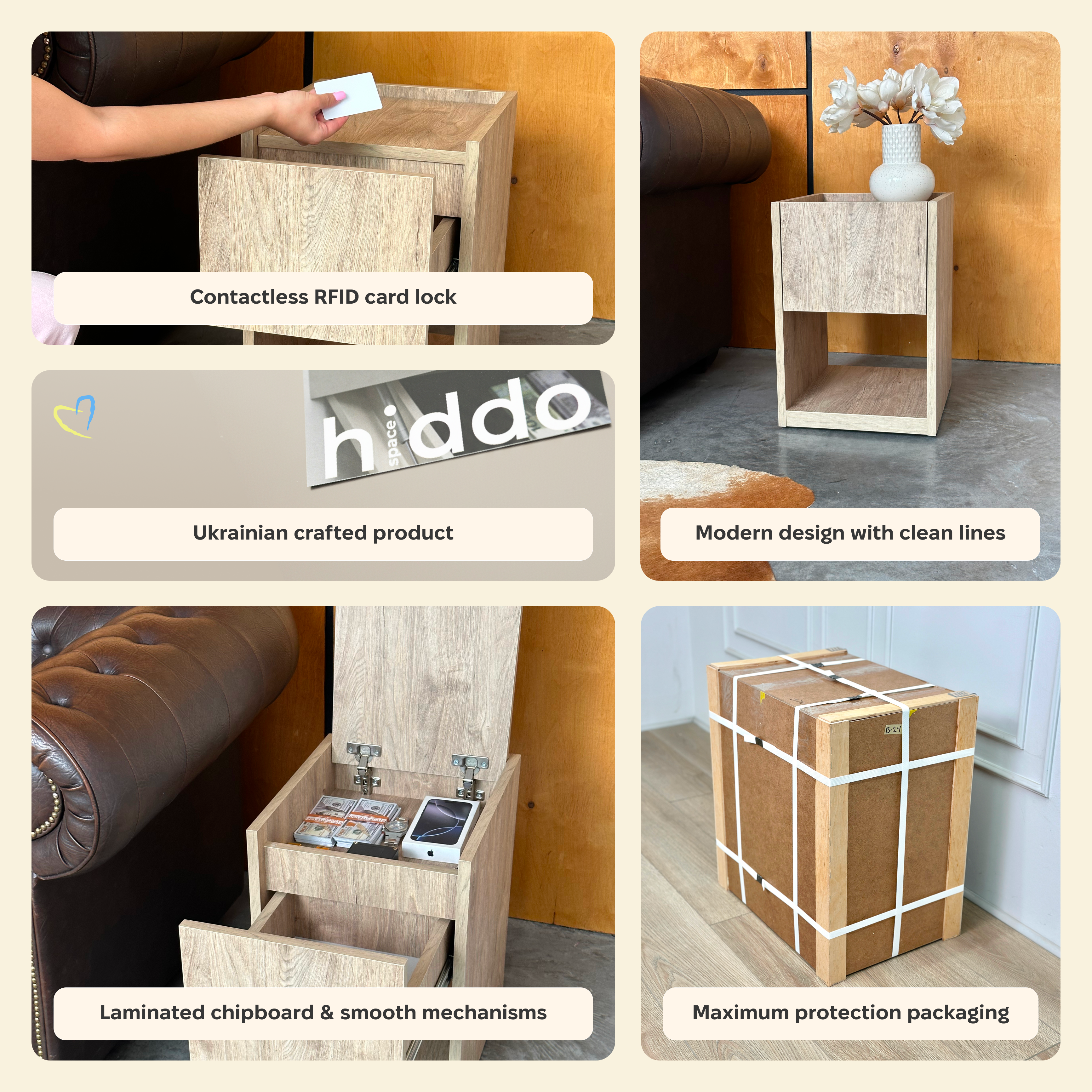 Moderner Nachttisch mit verstecktem abschließbaren Stauraum B22 