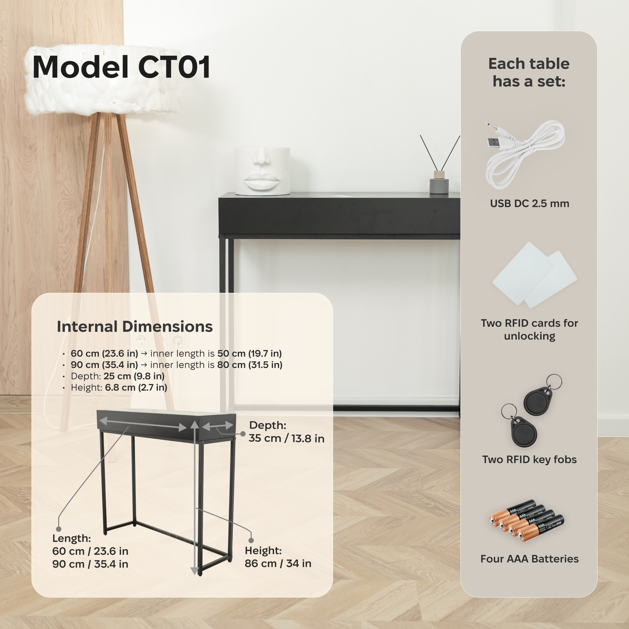 Konsolentisch mit versteckter RFID-Schublade CT01