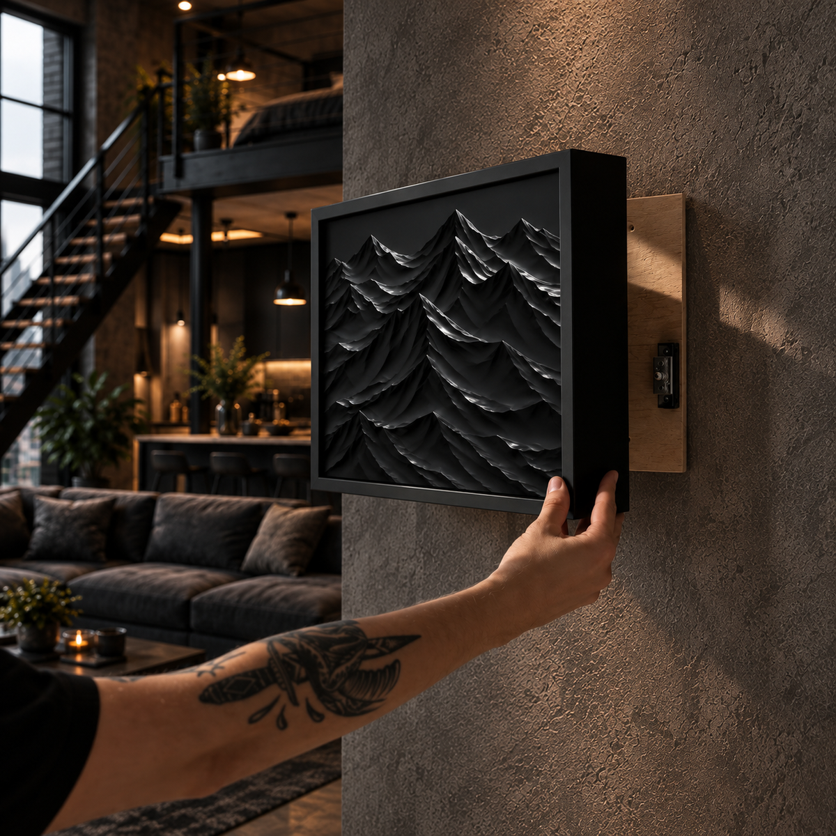 Decorazione da parete con rocce nere e scomparto RFID nascosto – D01