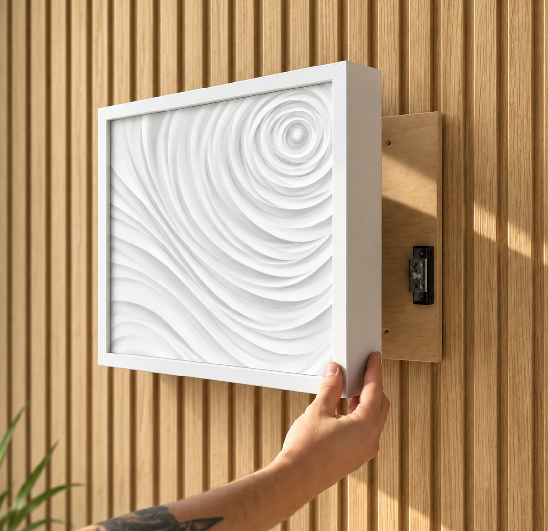 Decorazione murale fotografica personalizzata con vano portaoggetti RFID nascosto – D01