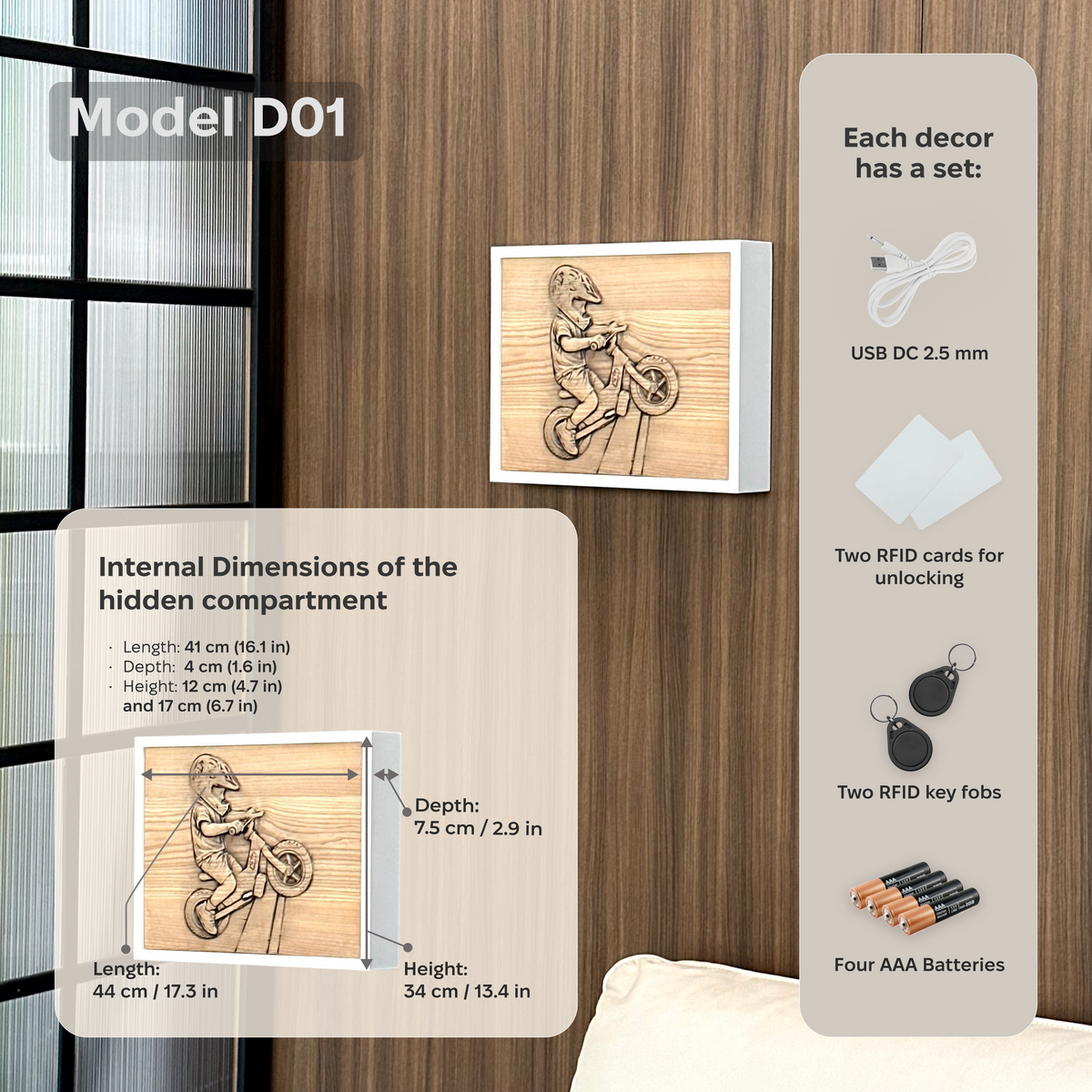 Decorazione murale fotografica personalizzata con vano portaoggetti RFID nascosto – D01