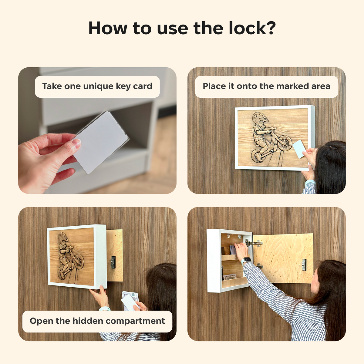 Decorazione murale fotografica personalizzata con vano portaoggetti RFID nascosto – D01
