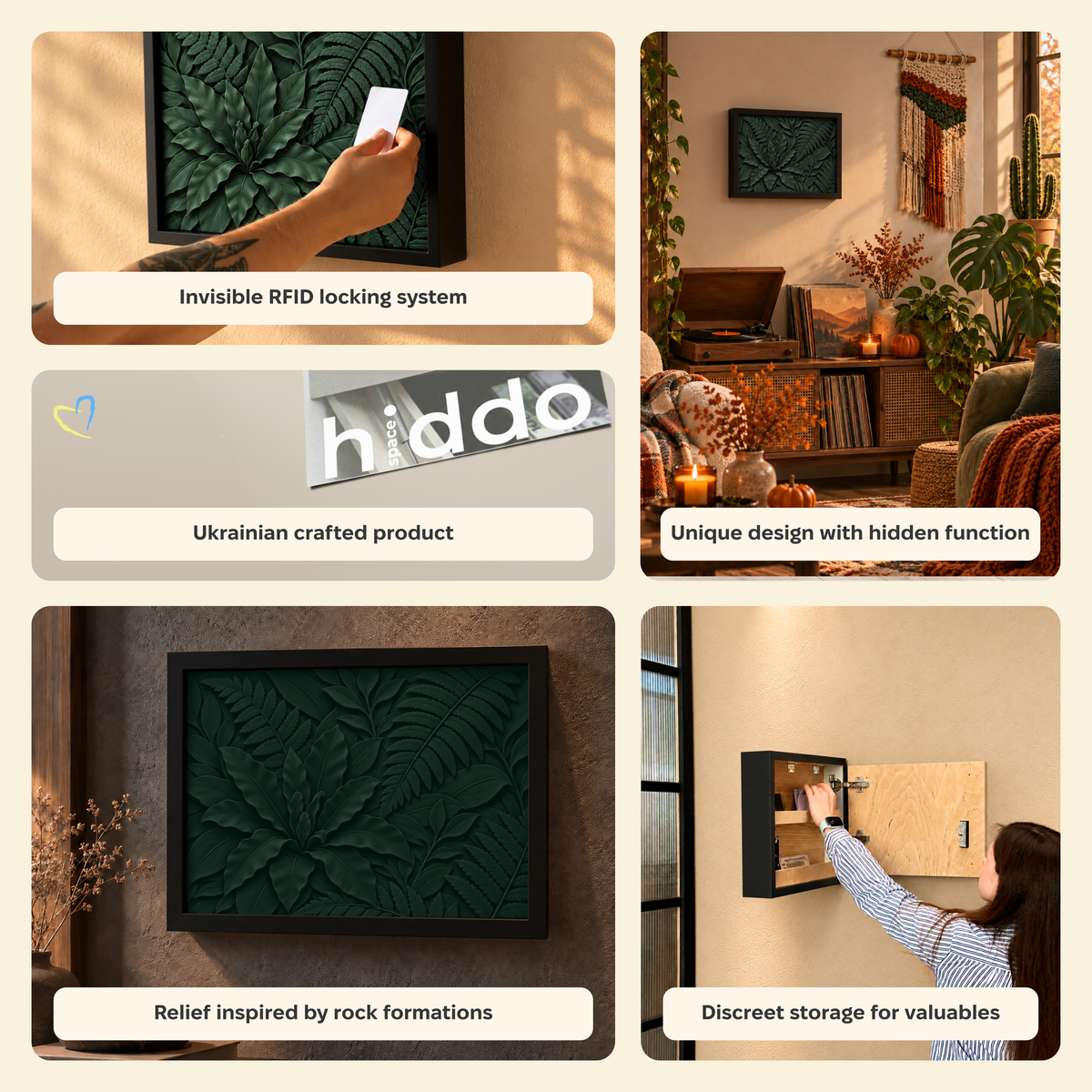 Décoration murale représentant une forêt vert foncé avec rangement RFID caché - D01