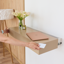 A14 floating wall table opening with RFID access card and concealed drawer mechanism