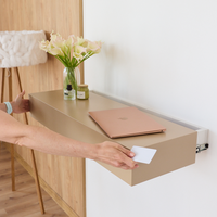 A14 floating wall table opening with RFID access card and concealed drawer mechanism