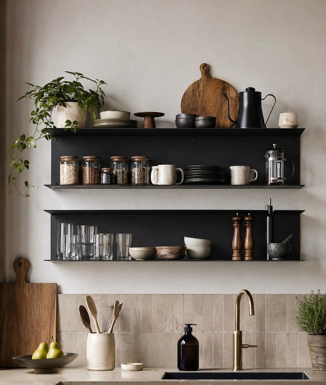 Minimalist Metal Wall Shelf – Two-Tier Steel Shelf M02