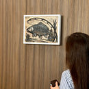 Fishing-themed wall art with hidden storage compartment mounted on a wooden wall panel