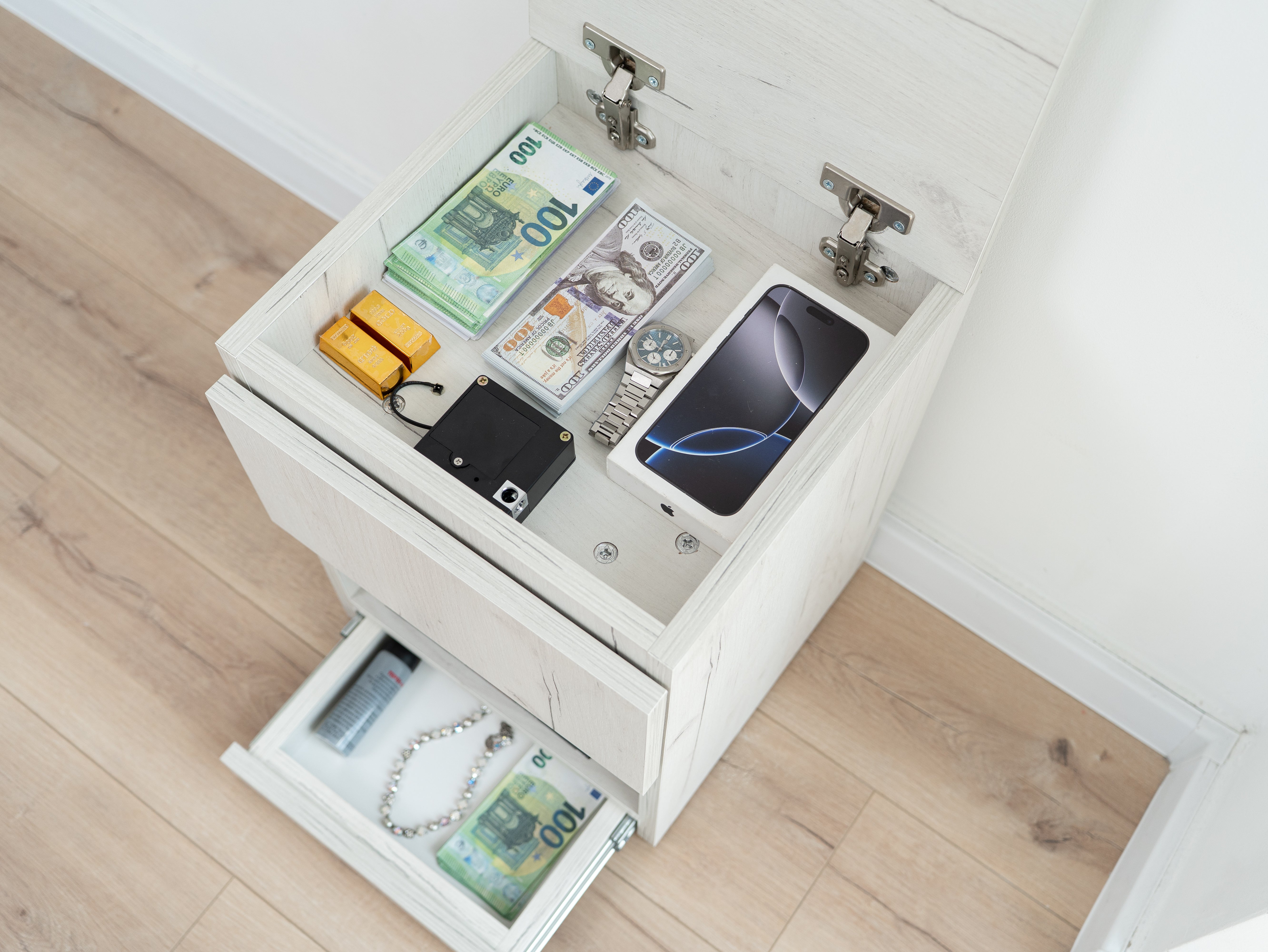 Narrow Nightstand with Two Hidden Compartments and RFID Lock – B38
