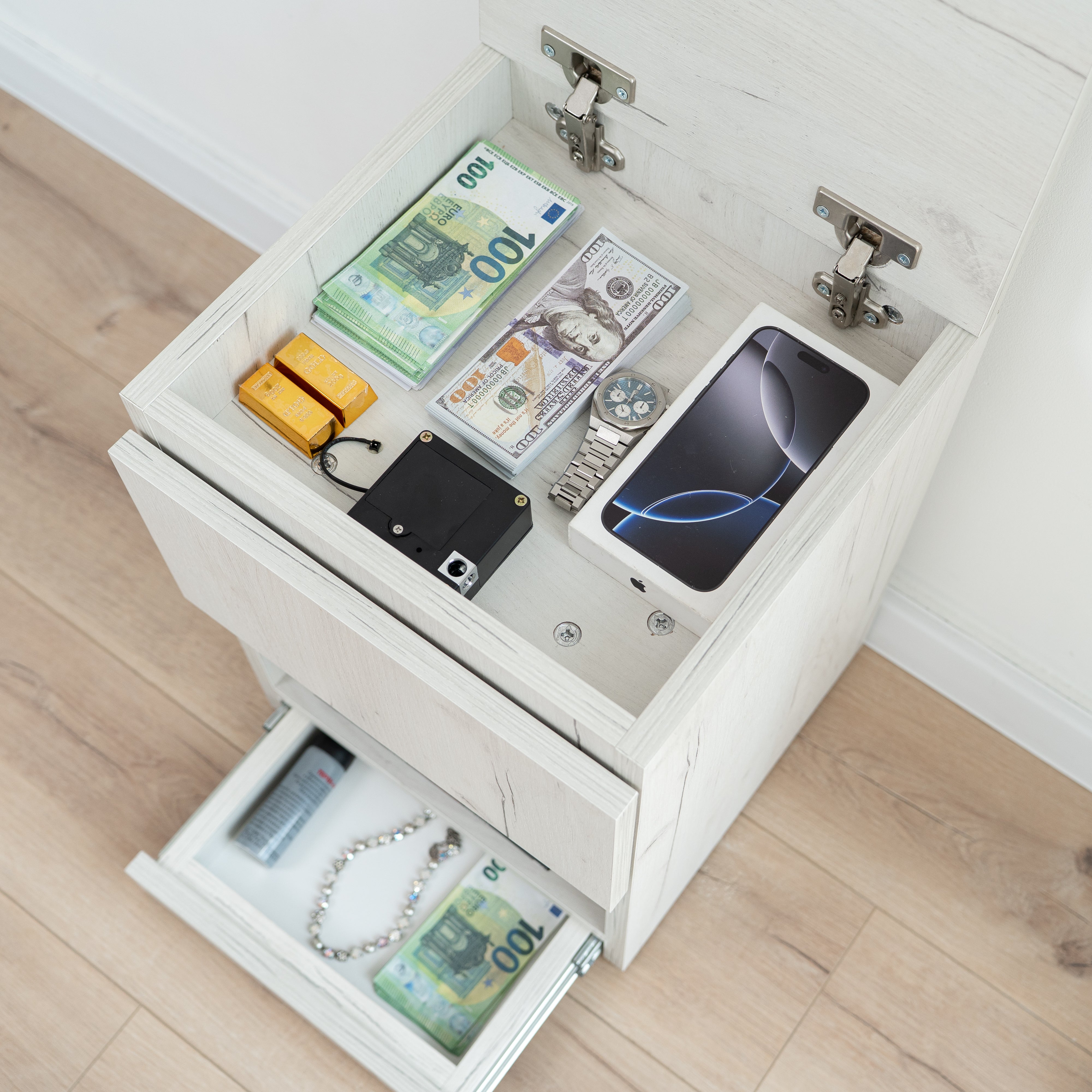 Narrow Nightstand with Two Hidden Compartments and RFID Lock – B38