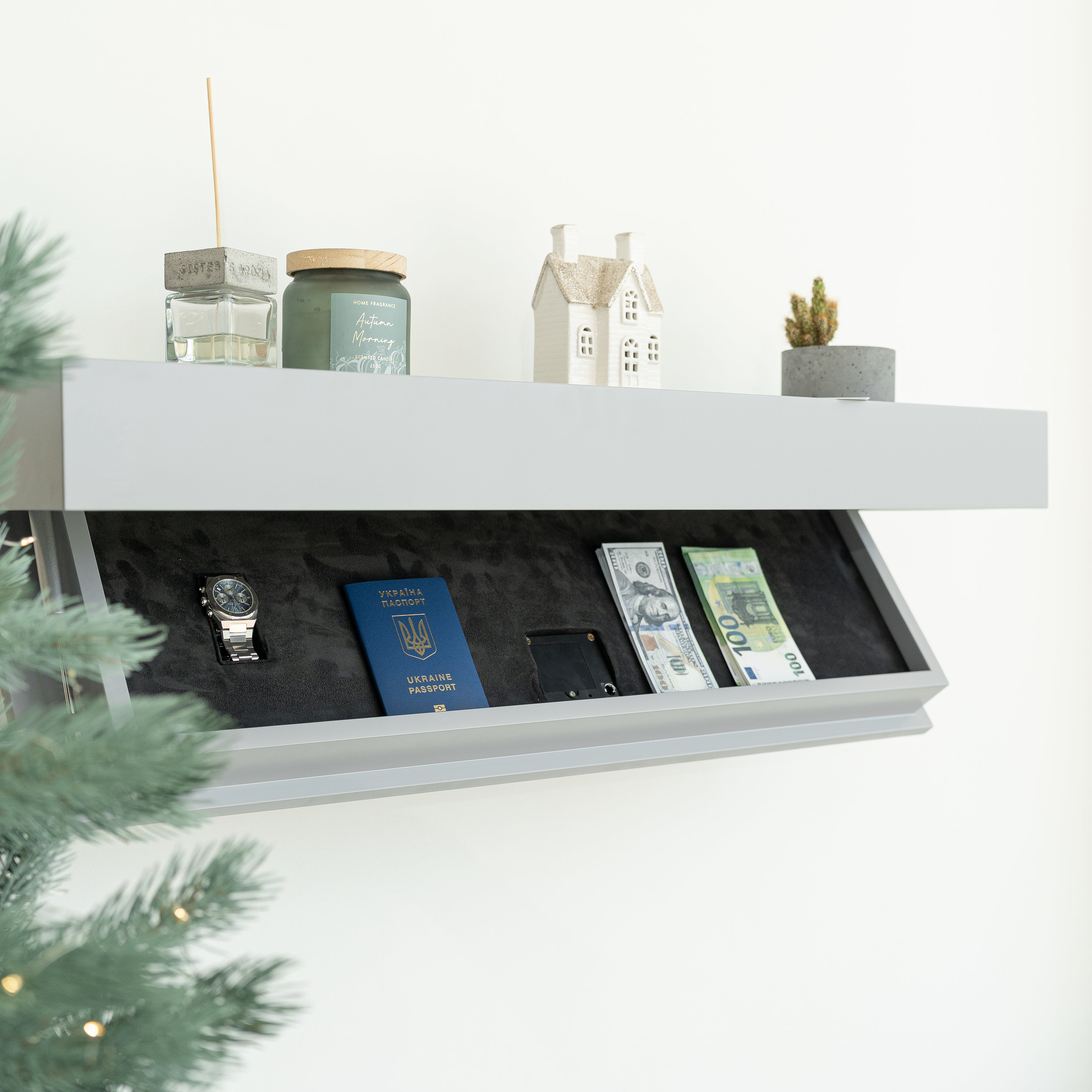 Wall Shelf with Concealed Storage and RFID Lock