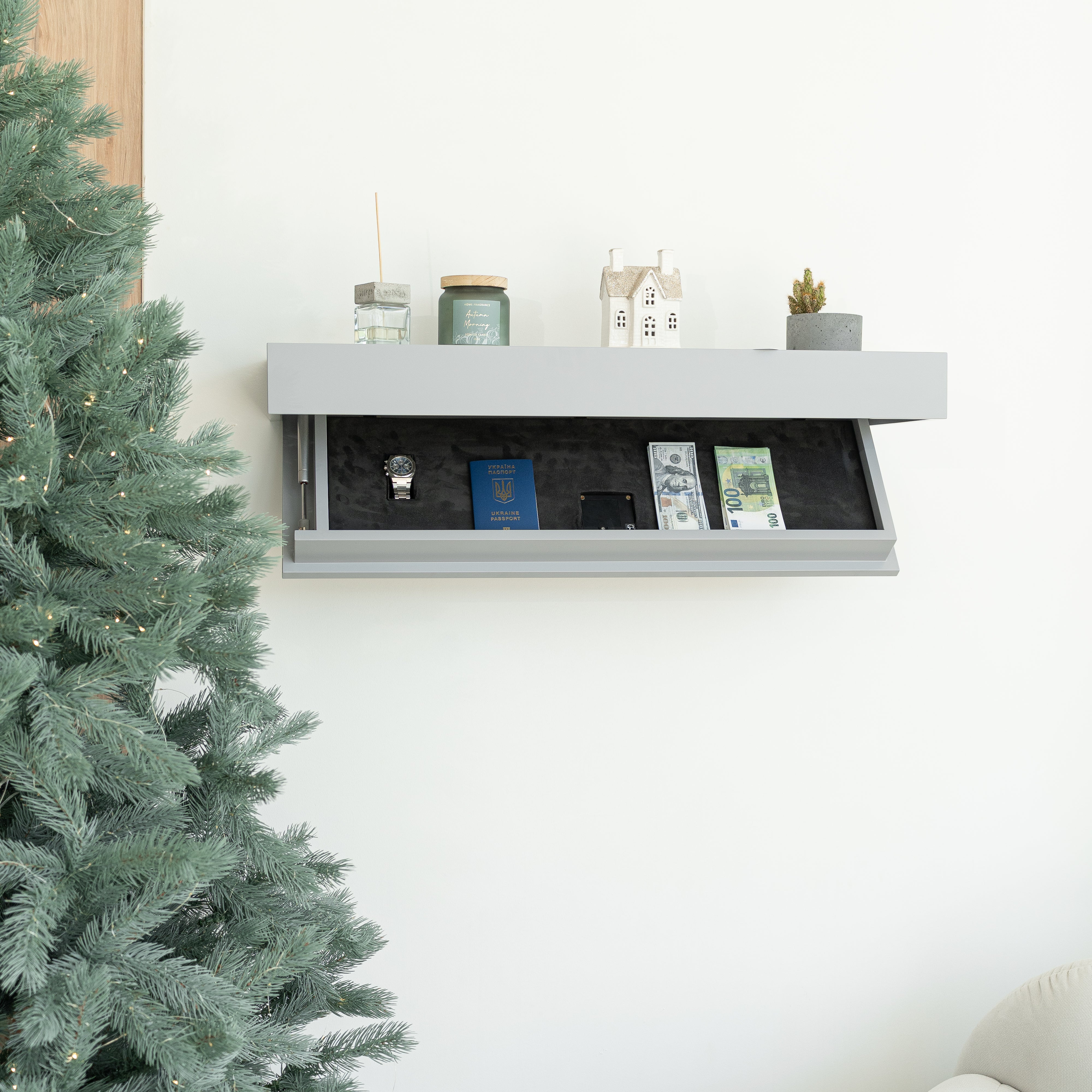 Wall Shelf with Concealed Storage and RFID Lock