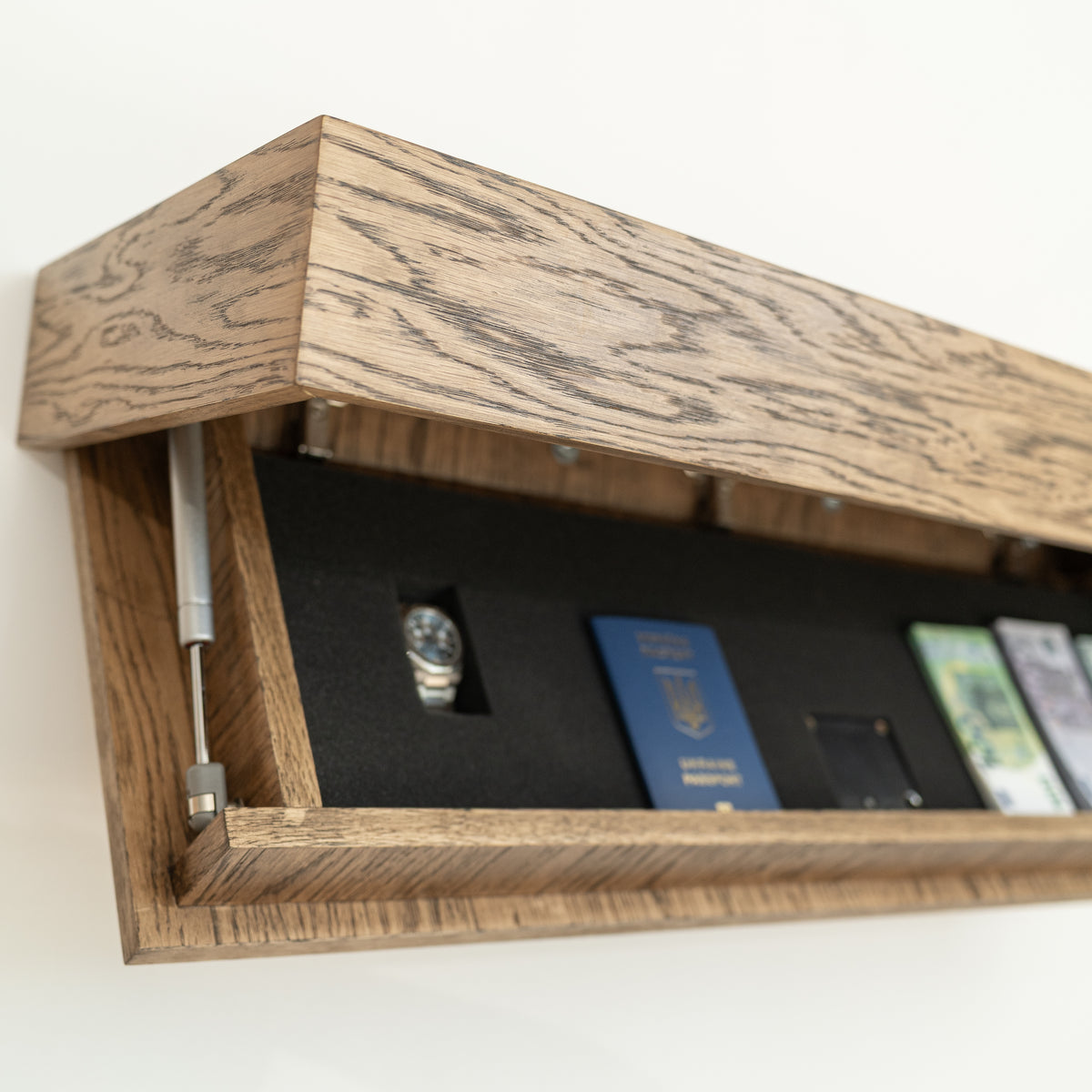 HIDDO white wall shelf with hidden storage for valuables