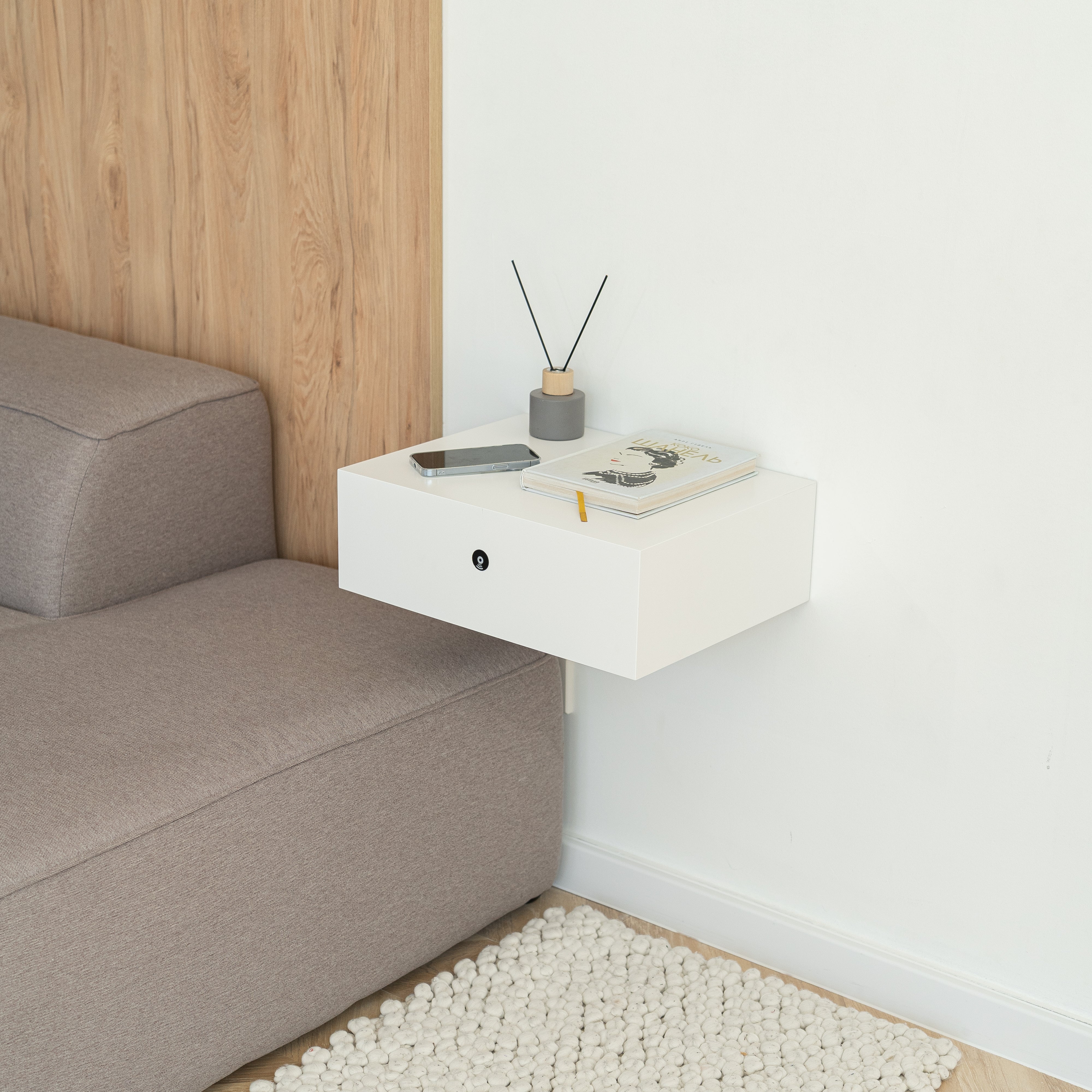 Wall-Mounted nightstand with hidden safe A89