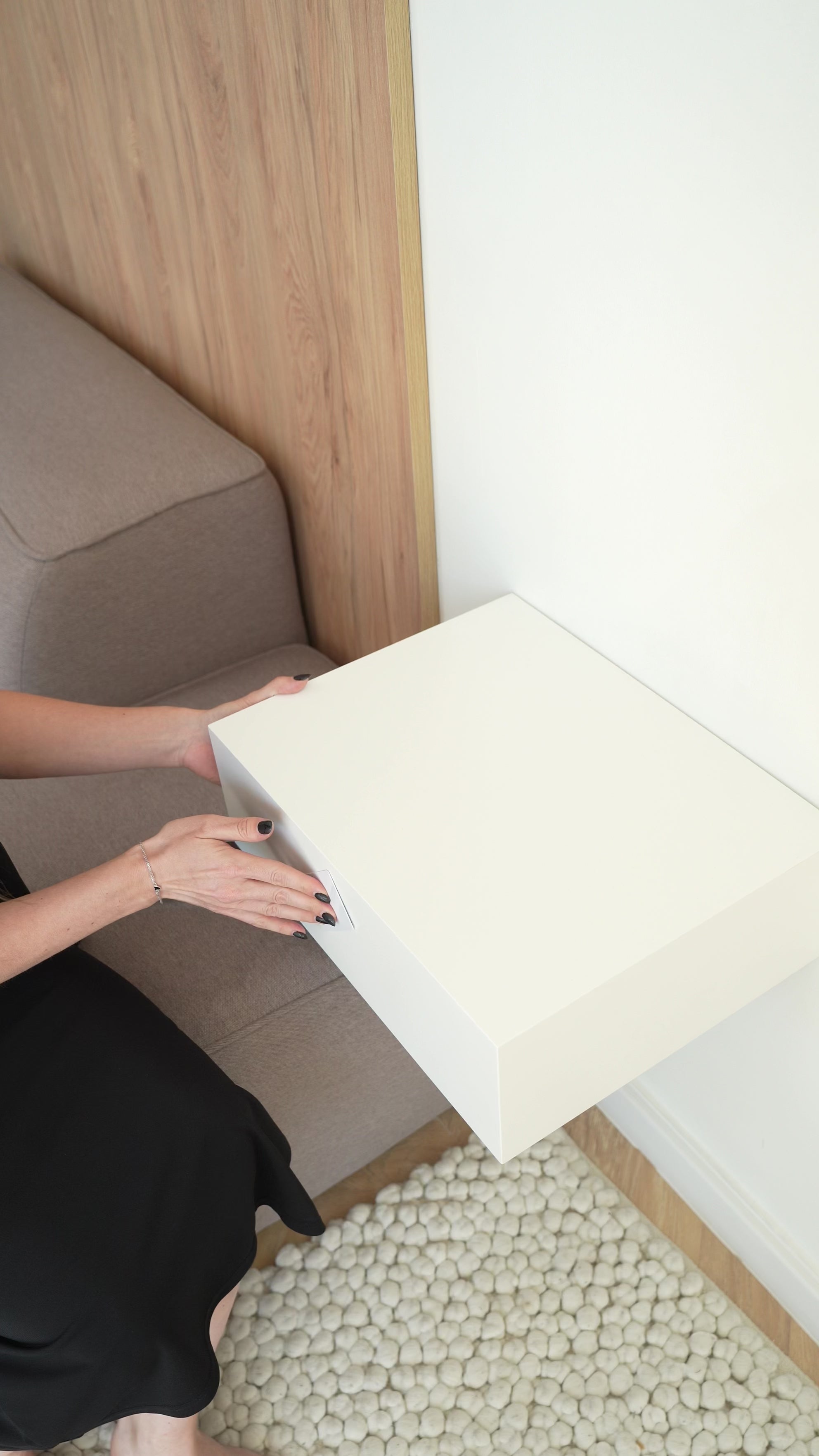 Wall-Mounted nightstand with hidden safe A89